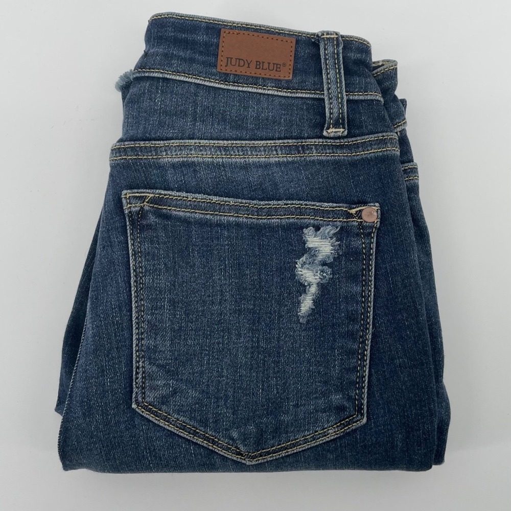 Judy Blue Skinny Fit Distressed Dark Wash Raw Hem Jeans JB82326MD Size 0/24